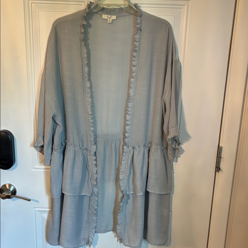 easel Light bluish Gray Ruffle Open Front Jacket